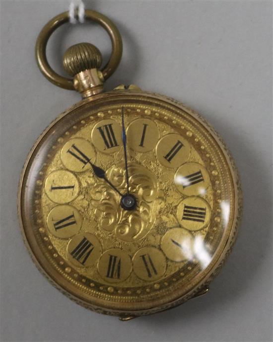 A Swiss 14ct gold fob watch, with Roman dial.